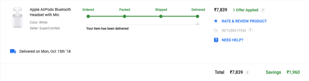 Flipkart AirPods Bill