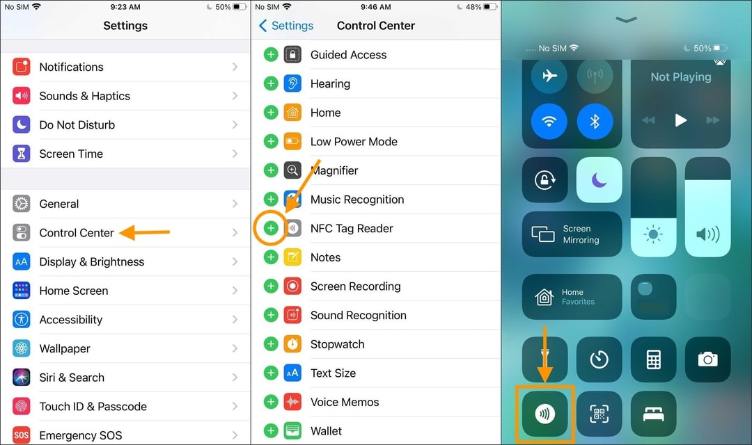 How to add NFC Tag Reader to iPhone 7, 8, and X Control Center in iOS 14 and later