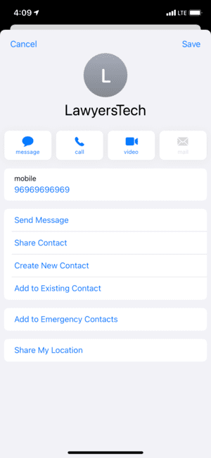 Save vCard to Contacts app on iPhone