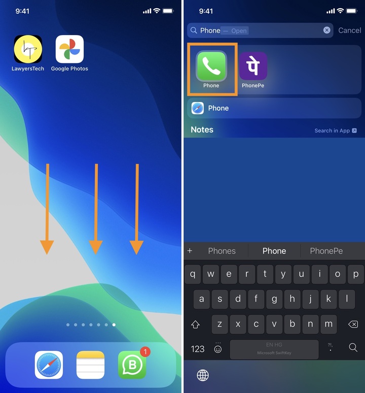 Use Spotlight to find the missing Phone app