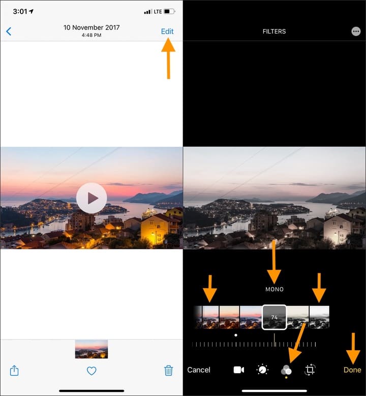 Use iOS video editor to add filters