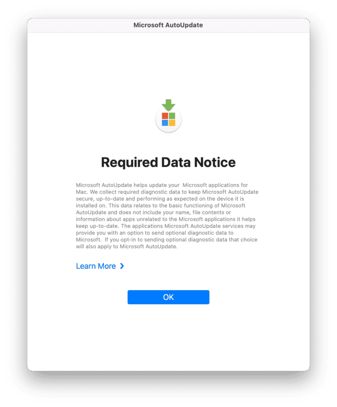 Delete Microsoft AutoUpdate Required Data Notice on Mac