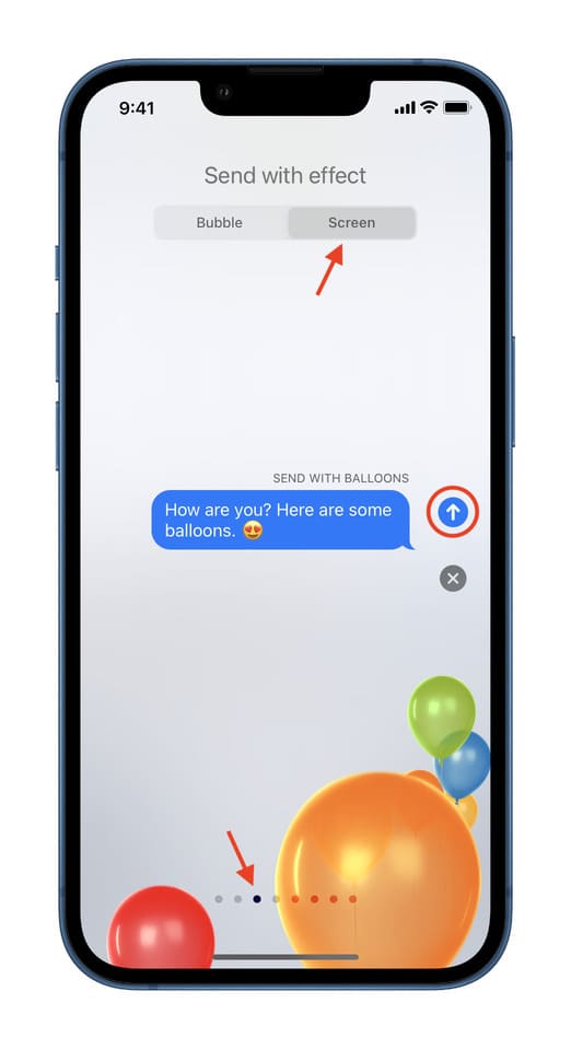 Send balloon screen effect in iMessage on iPhone