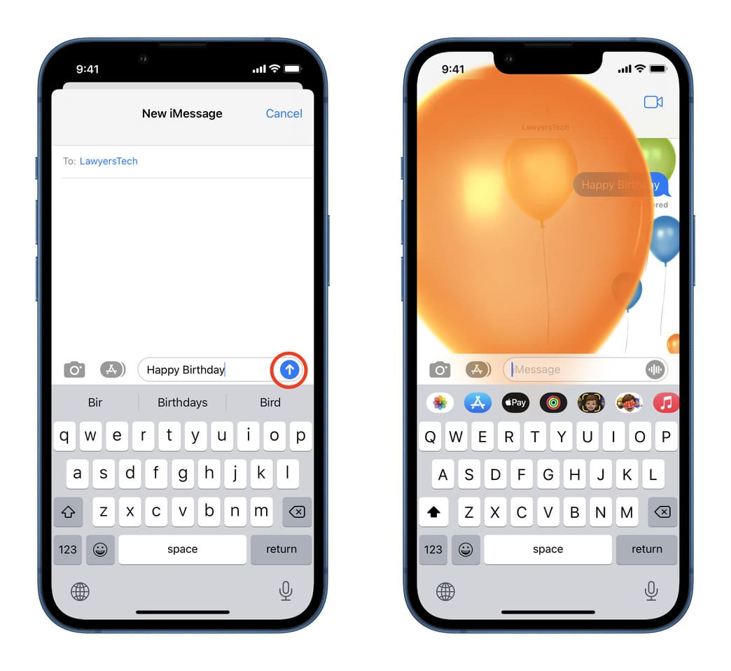 Happy Birthday Balloon effect in iMessage on iPhone