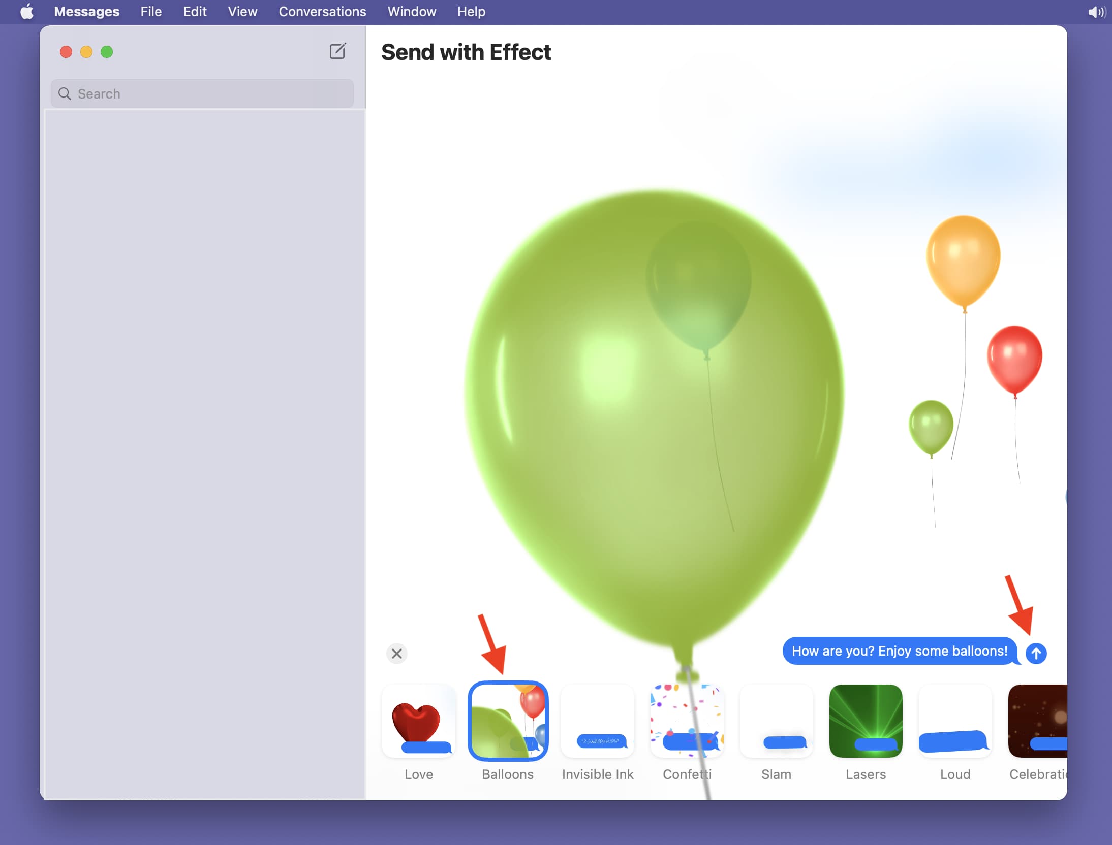 Send Balloon effect in iMessage on Mac