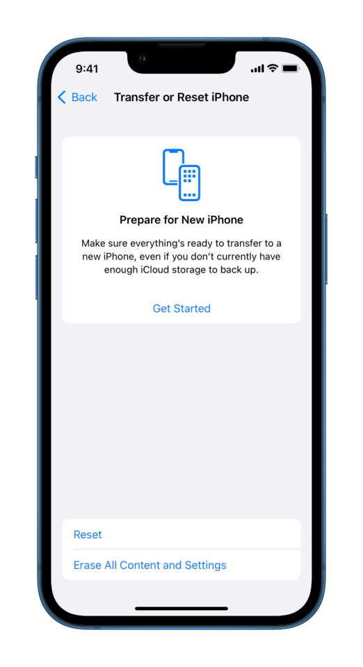 Transfer or Reset iPhone