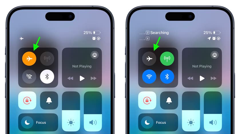 Airplane mode on off on iPhone