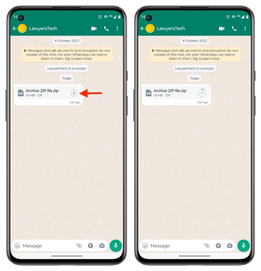 Downloading ZIP file inside WhatsApp on Android phone