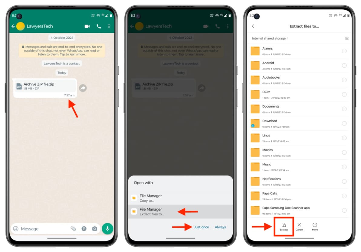 Extract ZIP file received on WhatsApp using MI File Manager
