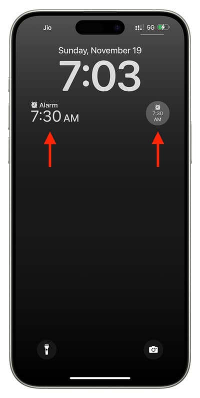 Next alarm showing on iPhone Lock Screen