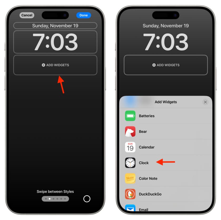 Select clock to add its widget to iPhone Lock Screen