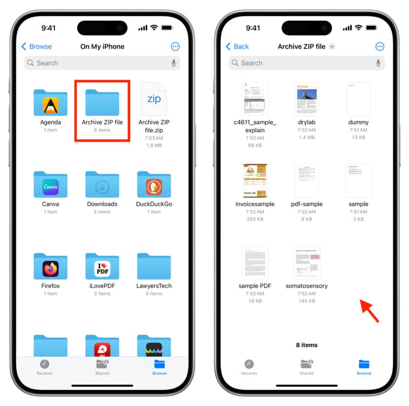 Tap folder that has the same ZIP file name to see its contents