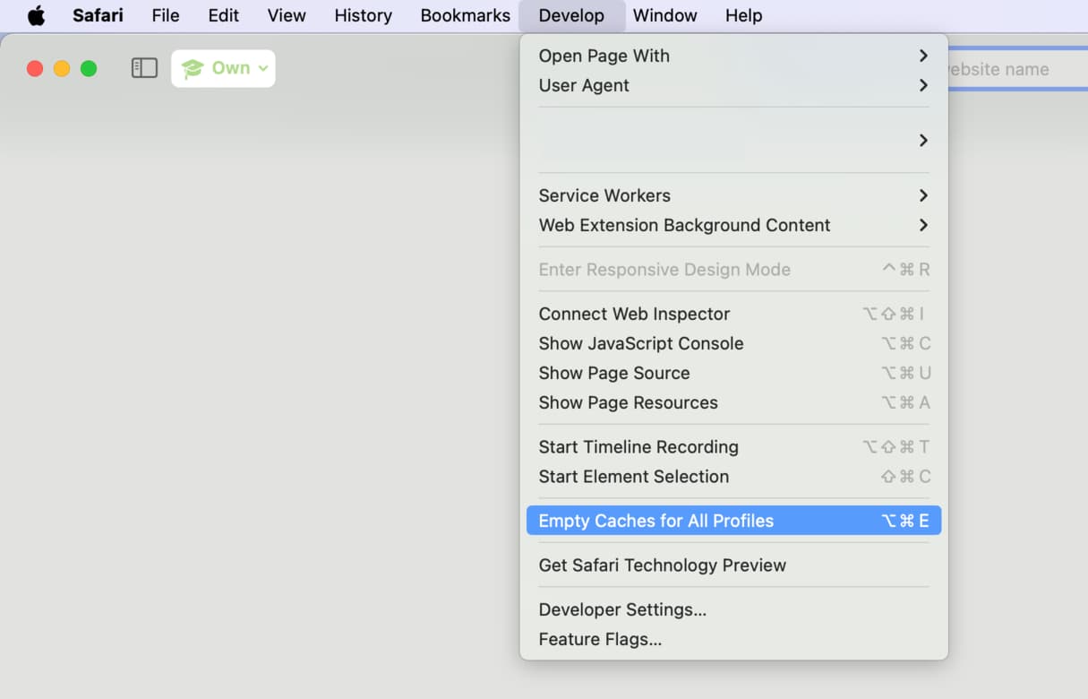 Empty Caches for All Profiles in Safari on Mac