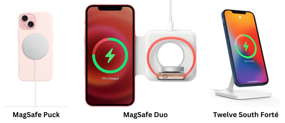 Three kinds of MagSafe Chargers by Apple and Twelve South