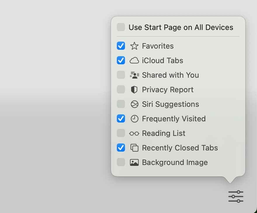 Turn off Safari Background Image on Mac
