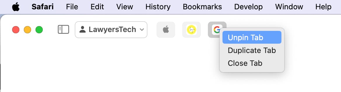 Unpin tabs in Safari on Mac